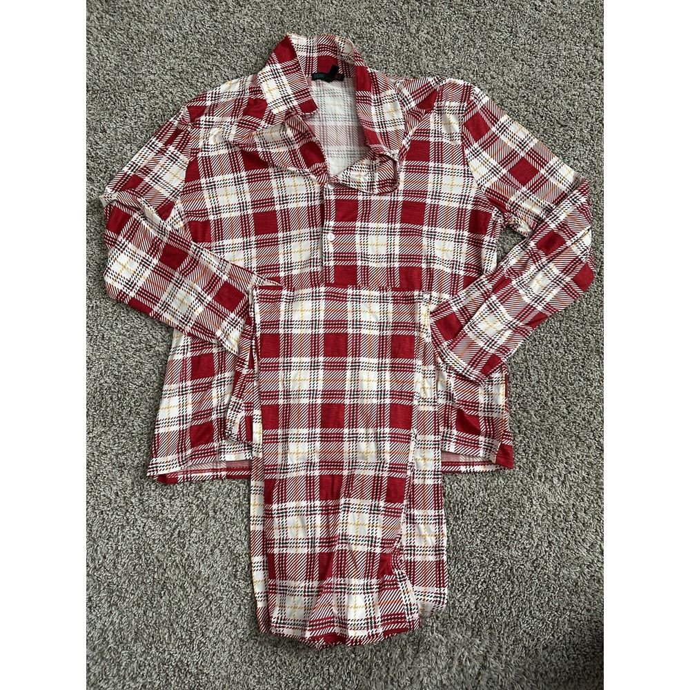 Derek Heart Notch Plaid Collar 3-Piece Pajamas Set‎ Large